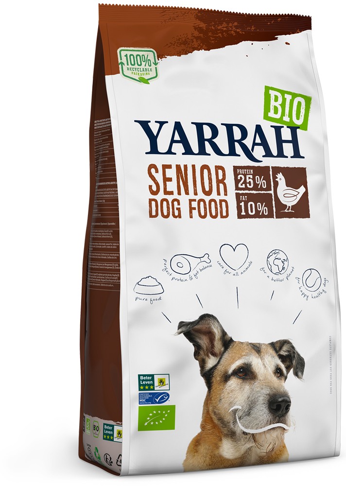 Hrana uscata bio pentru caini senior, cu pui, 25% proteina si 10% grasimi, 2kg Yarrah