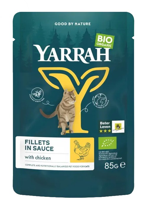 Hrana umeda bio pentru pisici, file de pui in sos, 85g Yarrah