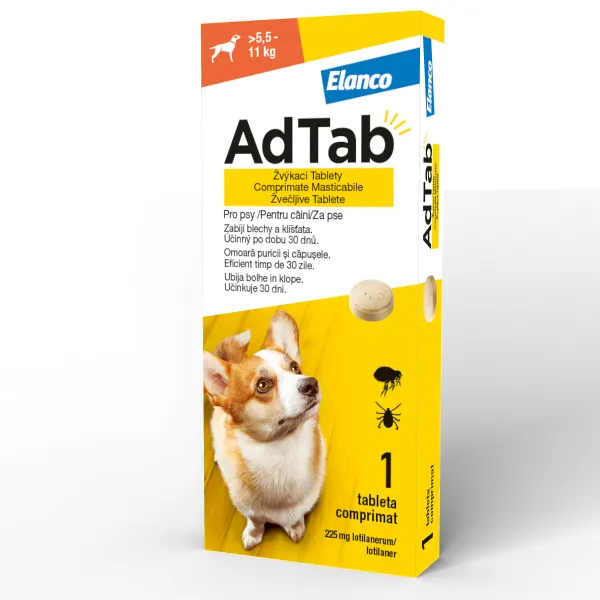 ADTAB 225 MG - 1 COMPRIMAT MASTICABIL PENTRU CÂINI (5.5 KG - 11 KG)