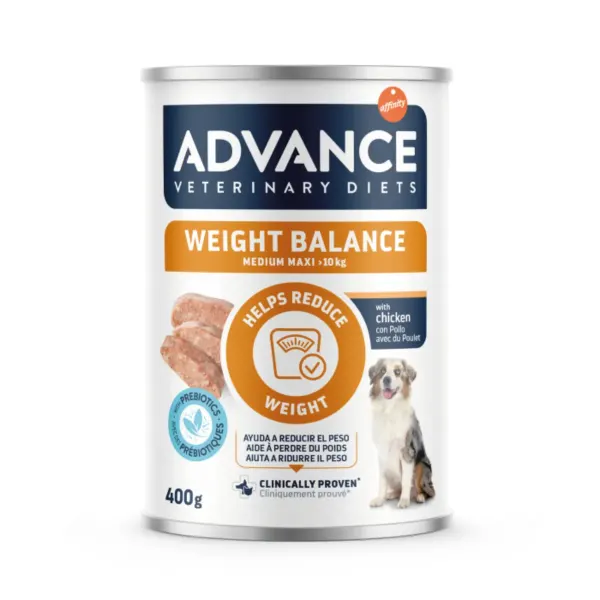 ADVANCE VETERINARY DIETS Weight Balance Medium & Maxi, M-XL, Pui, dietă veterinară, conservă hrană umedă câini, obezitate, (pate), 400g