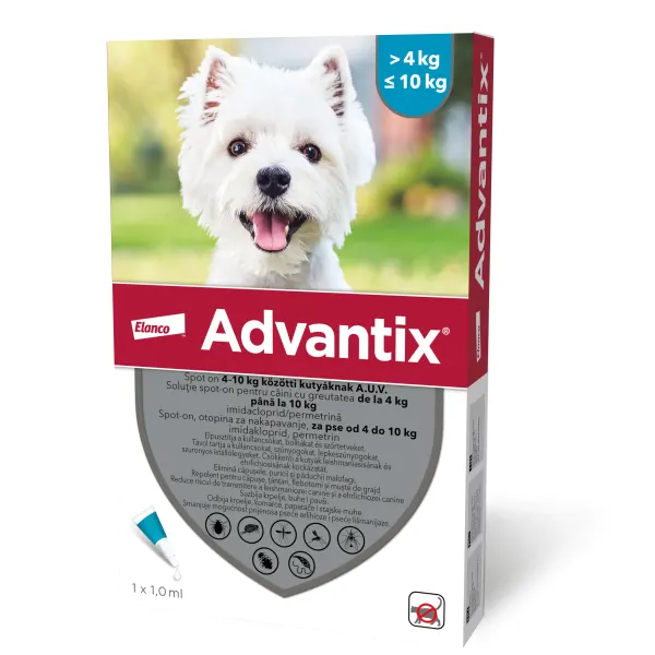 ADVANTIX, deparazitare externă câini, pipetă repelentă ADVANTIX 100, deparazitare externă câini, pipetă repelentă, S(4 - 10kg), 1buc