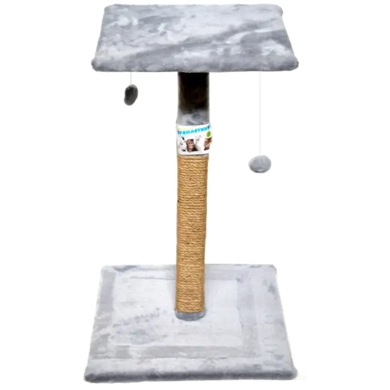 AGILITY, ansamblu de joacă pisici, 1 etaj, lemn și pluș, elemente de zgâriat, elemente atârnate, gri, 85cm
