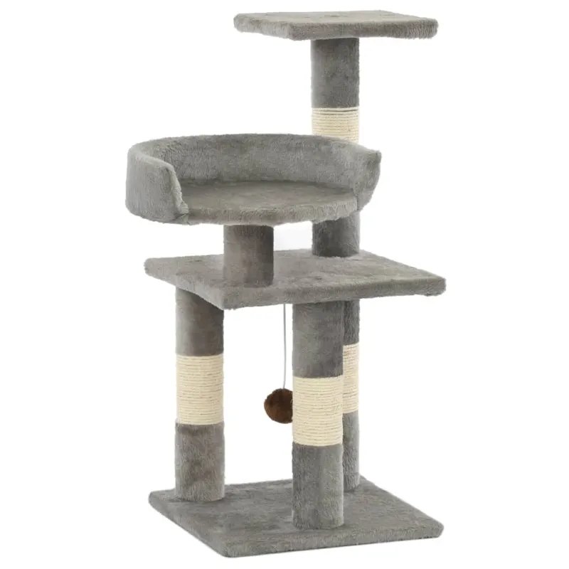 Ansamblu pentru pisici, stalpi din funie de sisal, 65 cm, gri