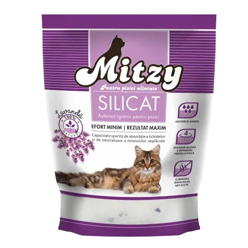 Asternut igienic pentru pisici, Mitzy Silicat, Lavanda, 3.8 L
