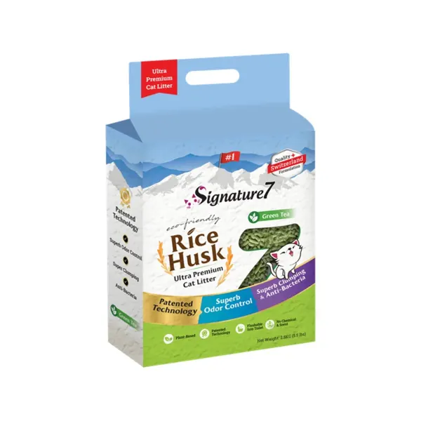Asternut Igienic pentru pisici, Signature7, Green Tea, Rice Husk, 7 L
