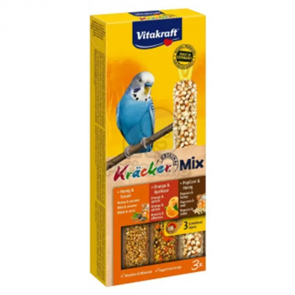 Batoane pentru perusi Vitakraft Trio Mix cu miere, portocala  popcorn 3 buc