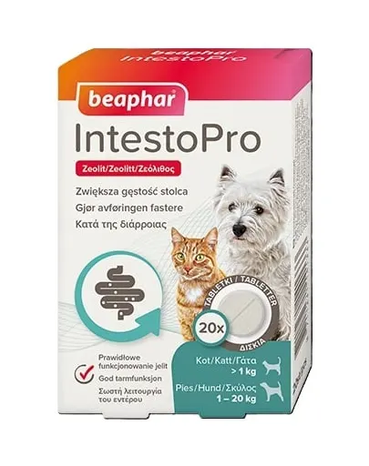BEAPHAR IntestoPro tablete pentru susținerea consistenței scaunului 20 buc. pentru câini (până la 20 kg) și pisici