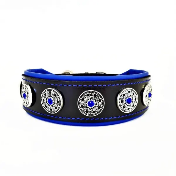Bestia Zgarda Bijou, Piele Naturala, S, Negru/ Albastru