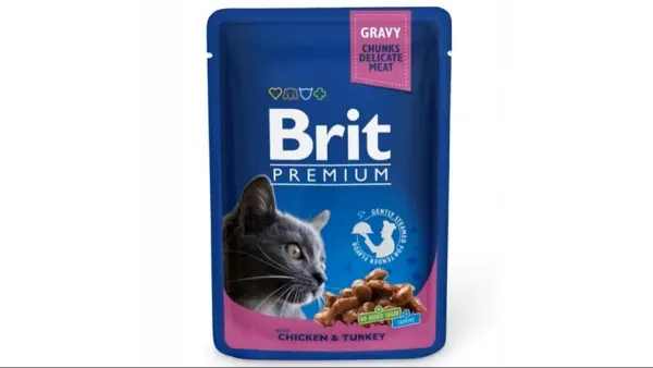 Brit Premium Cat plic cu carne de pui si curcan, Set 10 X 100 gr