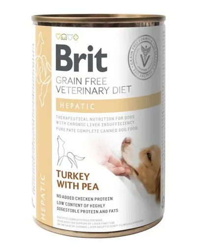 BRIT Veterinary Diet Hepatic Turkey&amp;Pea hrana umeda pentru afectiuni hepatice pentru caini 400 g