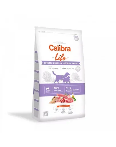 CALIBRA Dog Life Junior Small&amp;Medium Breed Lamb Hrana uscata pentru caitei junior de talie mica si medie, cu miel 12 kg