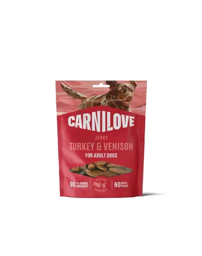 CARNILOVE Jerky Snack Turkey &amp; Venison snack din carne pentru câini 100 g