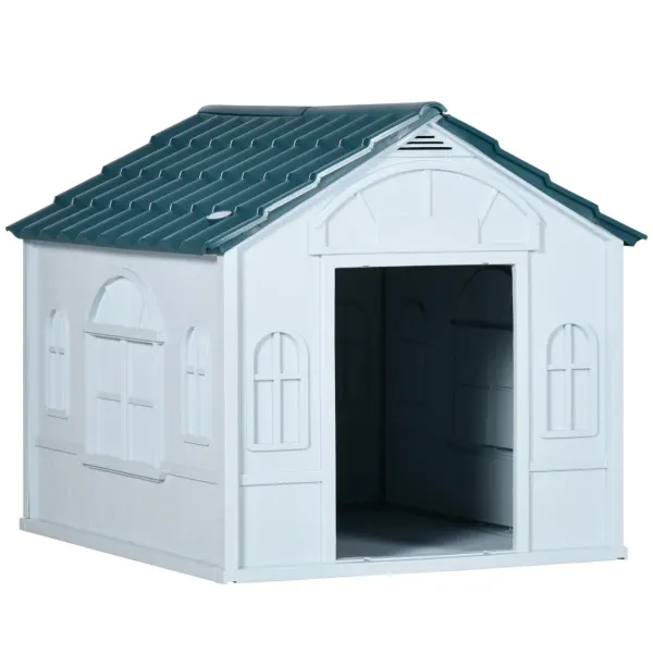 Casa de exterior pentru caini talie mare 65x75.7x63 cm, PP rezistent, protectie intemperii, usa 27x40 cm, albastru - Verificat A · Re-Bloom