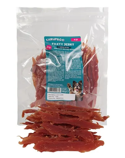 CHRUP&amp;GO Filety Jerky cu piept de rață, gustare pentru câini, fileuri de rață uscate 500 g