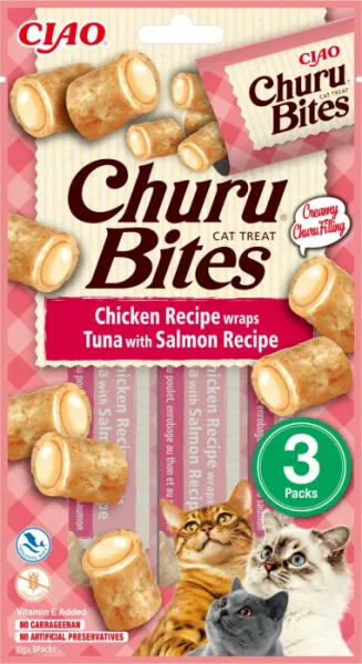 Churu Bites Recompense pentru Pisici cu Pui, Ton si Somon - 3 x 10 g