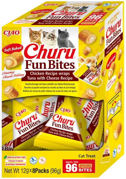 Churu Cat Fun Bites Reteta cu Pui, Ton si Branza, 8 X 12 gr