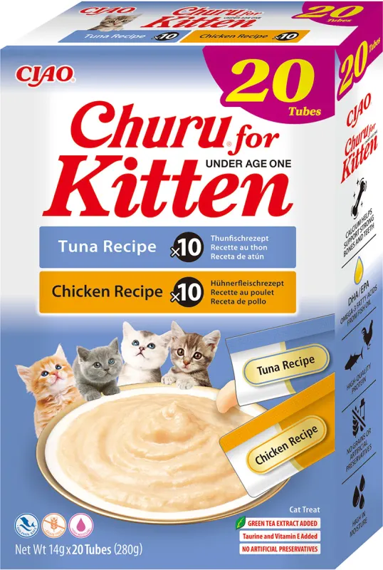 Churu Kitten Varieties Recompense Cremoase cu Pui si Ton 20 Buc