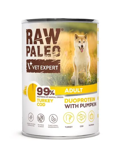 Conserva pentru caini RAW PALEO Turkey&amp;Cod Adult 400g curcan si cod