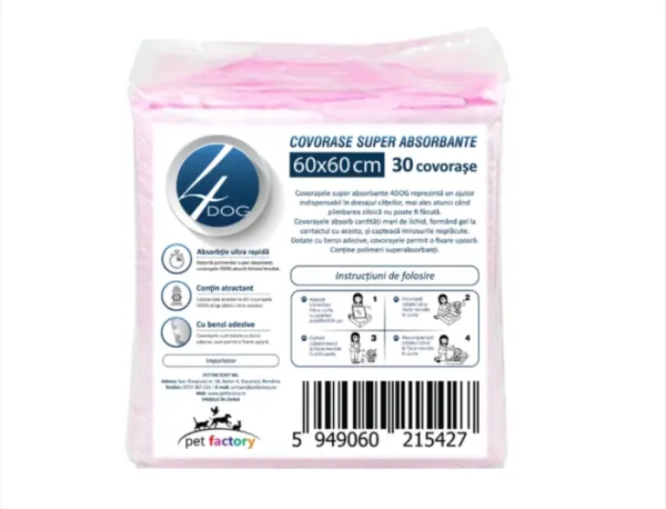 Covorase absorbante Igienice 4DOG 60x60cm 30buc