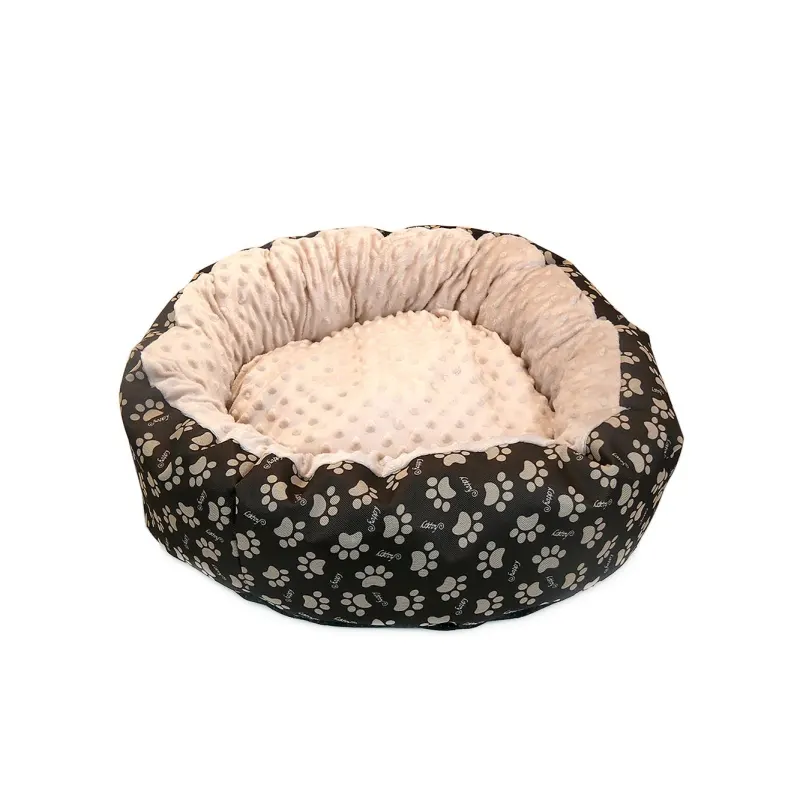 Culcuș moale cu pernă pentru câine/pisică, model Minky, culoare crem-maro, impermeabil, bază antiderapantă, 50 cm