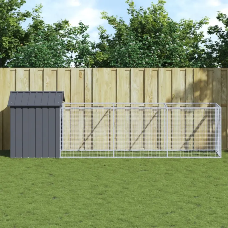 Cusca caine cu acoperis antracit 117x405x123 cm otel galvanizat