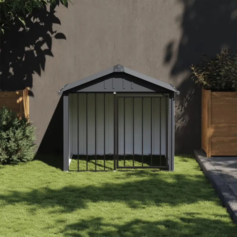 Cusca caine cu acoperis, negru, 117x103x102 cm, otel galvanizat