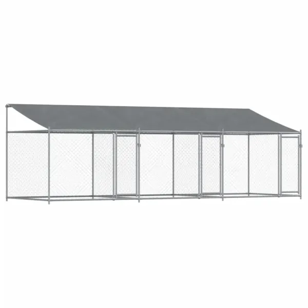Cusca caini cu acoperis și usi, 6x2x2 m, otel galvanizat, model 3 uși