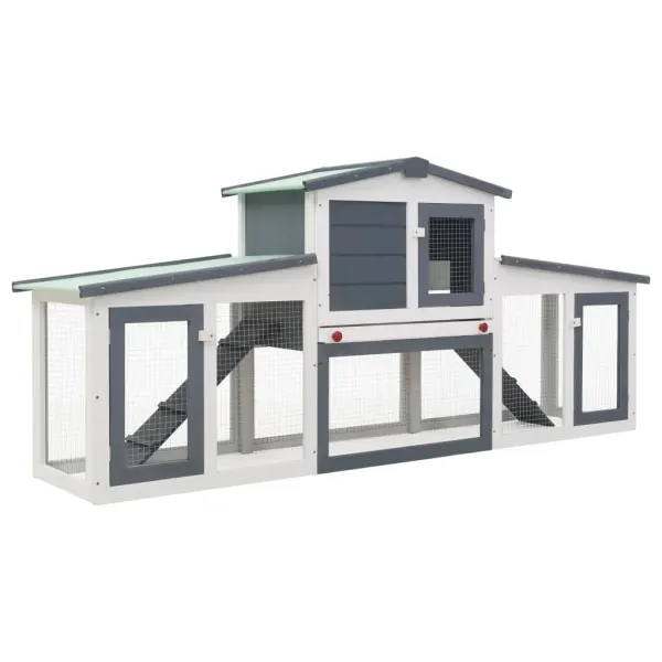 Gossi cusca de iepuri mare exterior, gri si alb, 204x45x85 cm, lemn