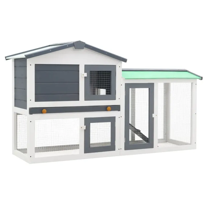 Cusca mare exterior pt. iepuri, gri si alb, 145x45x84 cm, lemn