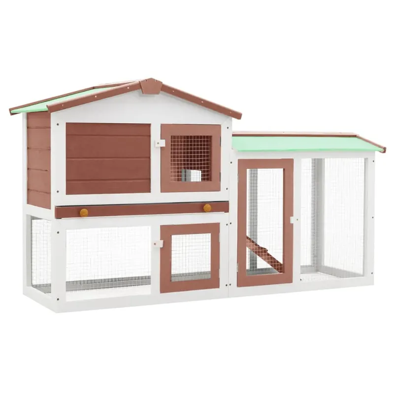 Cusca mare exterior pt. iepuri, maro si alb, 145x45x84 cm, lemn