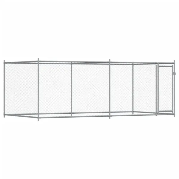 Cusca pentru caini cu usa, gri, 4x2x1,5 m, otel galvanizat