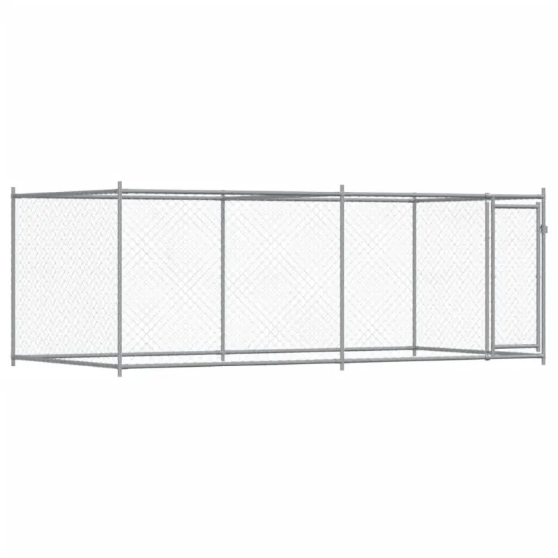 Cusca pentru caini cu usa, gri, 4x2x1,5 m, otel galvanizat
