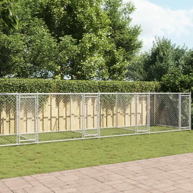 Cusca pentru caini cu usi, gri, 12x2x1,5 m, otel galvanizat