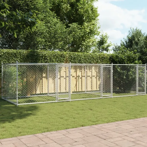 Gossi cusca pentru caini cu usi, gri, 6x2x1,5 m, otel galvanizat