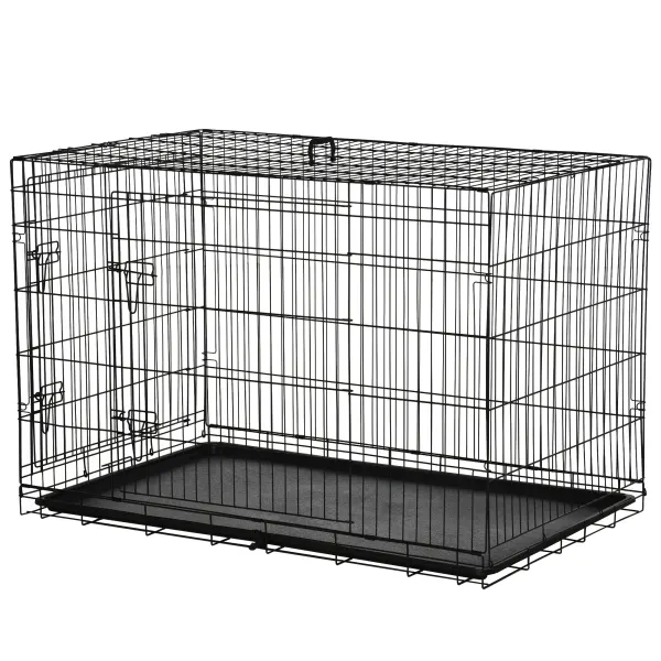 Cușcă Transport PawHut din Oțel pentru Animale, Pliabilă, Negru, 122x77x82cm | Aosom Romania