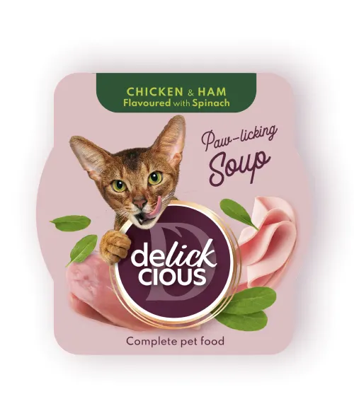 Delickcious Pisica Plic Supa Pui Cu Sunca Si Spanac 80 g