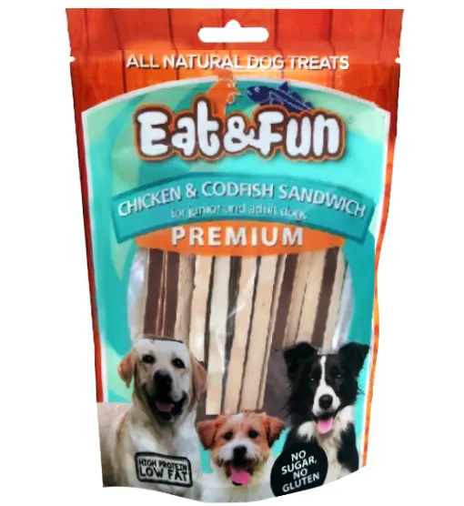 Eat&amp;Fun Recompense Caini Pui Si Cod Sandwich 100 g