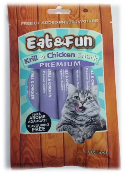 Eat&amp;Fun Recompense Pisica Sos Krill &amp; Chicken 70 G / 5 Buc