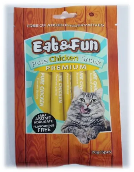 Eat&amp;Fun Recompense Pisica Sos Pure Chicken 70 G / 5 Buc