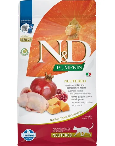 FARMINA N&amp;D Cat Pumpkin Neutered prepeliță și rodie 1.5 kg