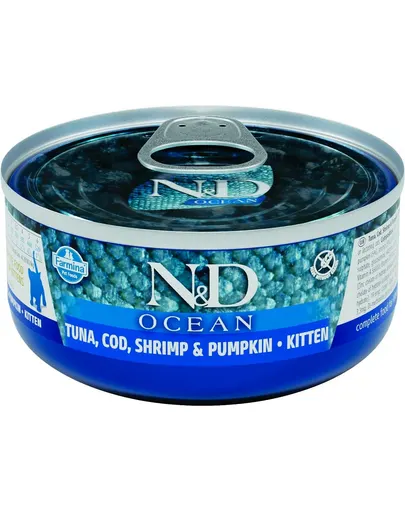 FARMINA N&amp;D Ocean Cat Kitten Tuna, cod, shrimp, pumpkin 70 g conserva pisoi, cu ton, creveti si dovleac