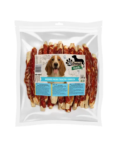 Fâșii moi recompense câini cu pește și rață MR. PRETZEL 500 g