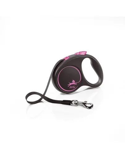 FLEXI Black Design lesa automata cu banda pentru caini, negru cu roz, marimea S, 5 m