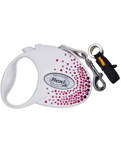 FLEXI Glam Splash Pink S Lesa cu banda pentru caini 3m alb decor cristale Swarovski