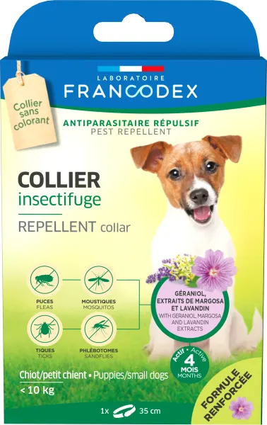 Francodex, zgarda antiparazitara geraniol dog mini, <10 kg