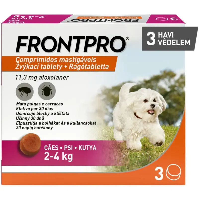 FRONTPRO, deparazitare externă câini, comprimate masticabile FRONTPRO, deparazitare externă câini, XS-S(2 - 4kg), comprimate masticabile, 11mg x 3buc