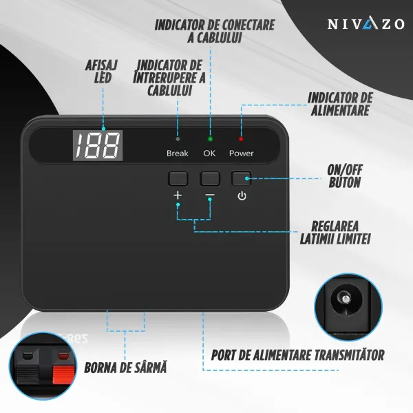 Gard invizibil pentru caini NVZ-862, 2 zgarzi cu transmitator, rezistenta la apa, sistem gard invizibil