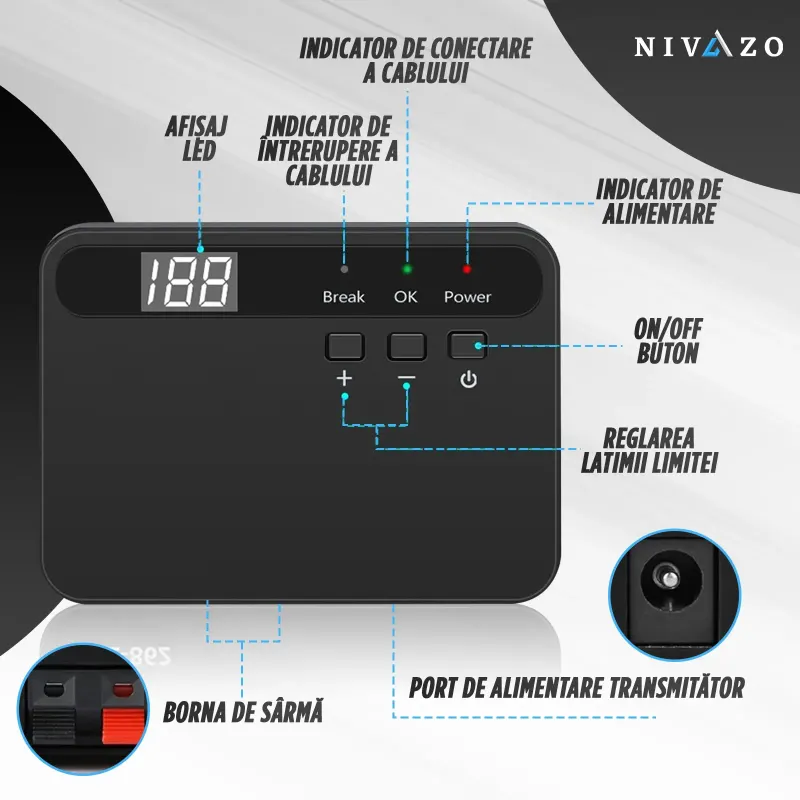 Gard invizibil pentru caini NVZ-862, 2 zgarzi cu transmitator, rezistenta la apa, sistem gard invizibil
