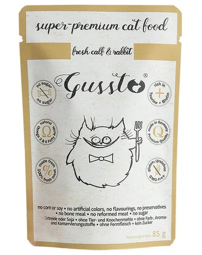 GUSSTO Cat Fresh Calf &amp; Rabbit CARNE PROASPĂTĂ DE VIŢEL CU IEPURE 85 g
