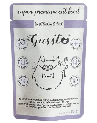 GUSSTO Cat Fresh Turkey &amp; Duck CARNE PROASPĂTĂ DE CURCAN CU RAŢĂ 85 g